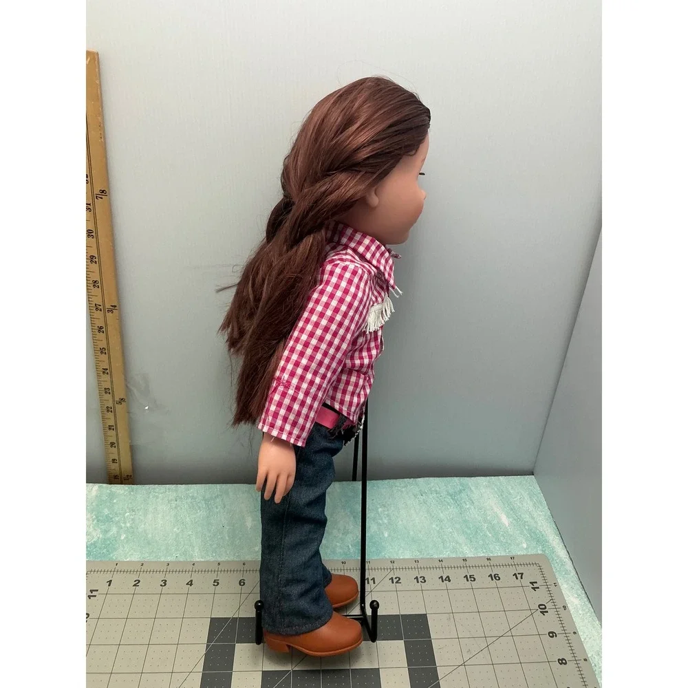 Journey Girl 18 inch Doll Brunette Brown Eye Pink Gingham Western Cowgirl Outfit